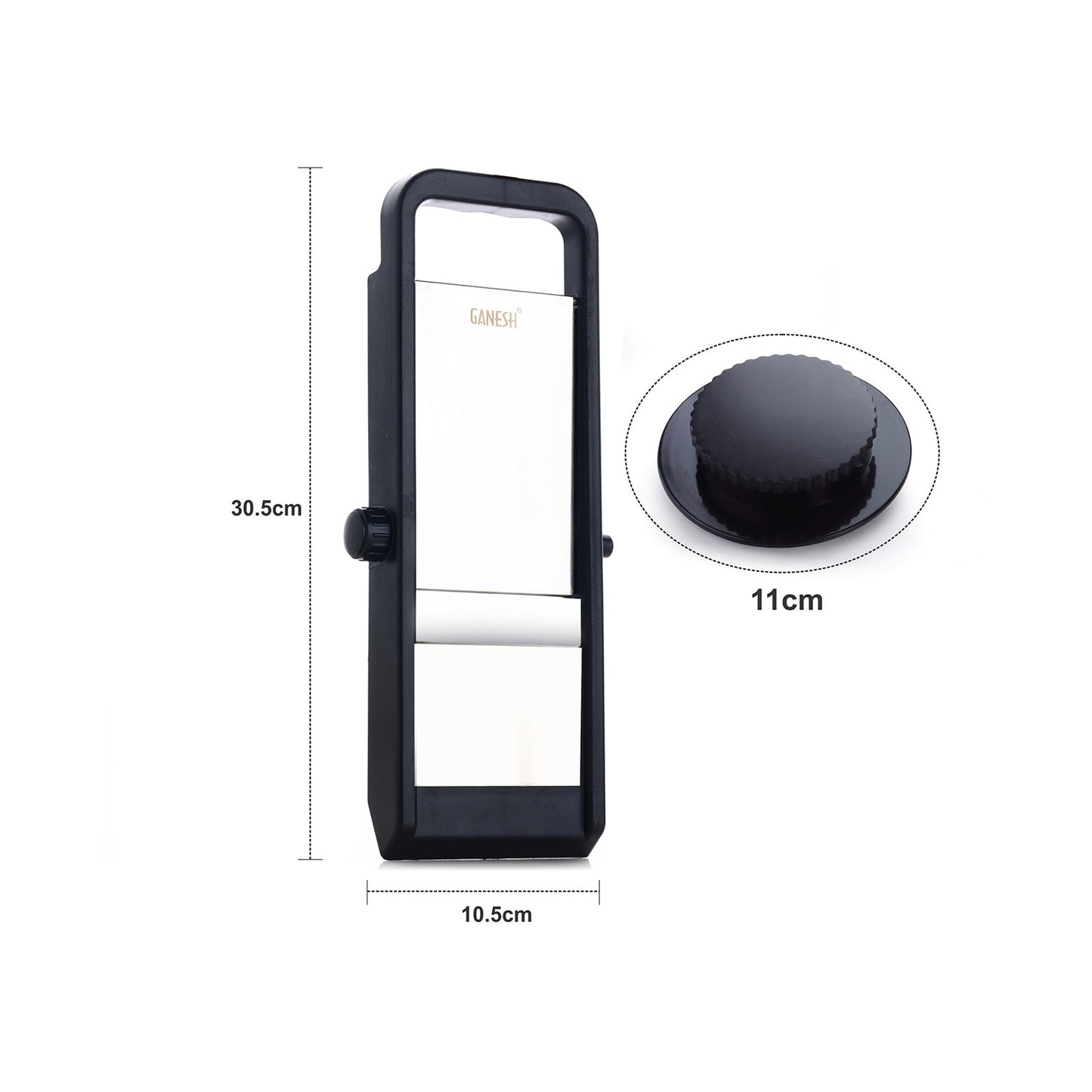 Ganesh adjustable slicer, plastic, black and silver, single piece.